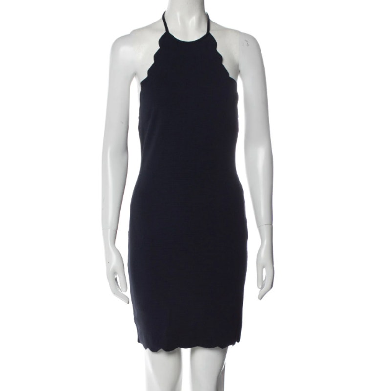 Marysia Sport Bianca Black Scalloped-Edge Halterneck Mini Dress Size Xl